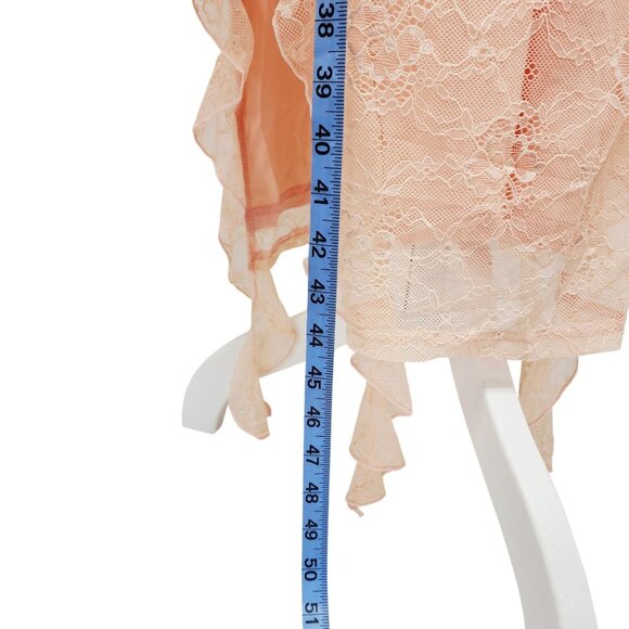 Strapless Peach Lace Midi Dress With Ruched Details & Ruffle Hem Size S - Picture 11 of 12